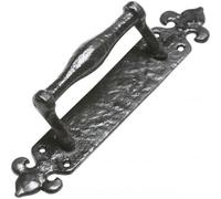 Manor Cranked Door Pull Handle with Plate Black Cast Iron Suitable for Entrance Exit Doors Heavy Duty
