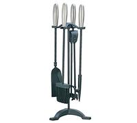MANOR ELIPSE FIRESIDE COMPANION SET BLACK PEWTER BRUSH TONGS SHOVEL & POKER 2107