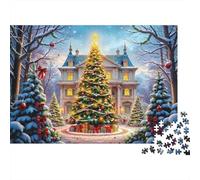Manor House Christmas Relaxing 1000 Pieces Jigsaw Puzzle Festive Lights Stress Relief Brain Exercise For Seniors Teens Beginners 52x38cm/1000pcs