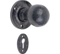 Manor Round Mortice Cast Iron Door Knob Interior Unsprung Black Pair Escutcheon 50mm
