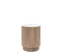 Manor Round Ribbed Wood Side Table with Marble Top White Marble