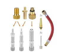 Manovella Valve Adapter Set Bicycle AV DV SV - 3 Adapters + Accessory Set with 3 Ball Needles & Cone Adapter - For Schrader Car Valve Dunlop Flash Valve, Presta - With Sealing Ring