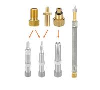 Manovella Valve Adapter Set Bicycle AV DV SV - 3 Adapters + Metal Valve Extension for Schrader Car Valve Dunlop Flash Valve, Sclaverand Presta - With Sealing Ring - Universal Pump & Compressor