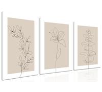 MANPPOP Neutral Botanical Canvas Wall Art Set of 3, Beige Line Flower Minimalist Plant Poster Prints, Abstract Boho Floral Artwork Wall Decor Paintings for Bathroom Bedroom Living Room 16X24 In