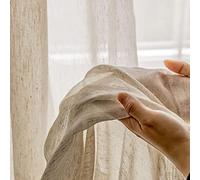 MANQILE Linen Look Sheer Curtains For Living Room Bedroom Beige Tulle Curtains For Kitchen Window Blinds Voile Solid Drapes