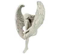 MANQILE The Anguished Angel Long-Winged Sitting Statue Resin Sorrowful Angel Figure Memorial Gift Cemetery Statues Crying Angel