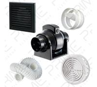 Manrose MF100T In-Line Timer Fan 100mm, 3m Flex Duct Kit - Black External Grille