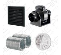 Manrose MF100T In-Line Timer Fan 100mm/4"+ 10m Aluminium Duct Black External
