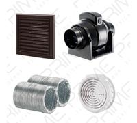 Manrose MF100T In-Line Timer Fan 100mm/4"+ 10m Aluminium Duct Brown External