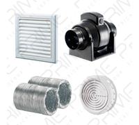 Manrose MF100T In-Line Timer Fan 100mm/4"+ 10m Aluminium Duct White Grilles