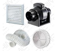 Manrose MF100T In-Line Timer Fan 100mm/4" + 3m Flex Ducting and White Grilles