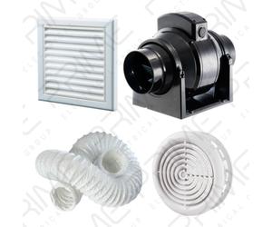 Manrose MF100T In-Line Timer Fan 100mm/4" + 3m Flex Ducting and White Grilles