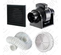 Manrose MF100T In-Line Timer Fan 100mm/4"+ 3m Flex Ducting Black External Grille