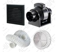 Manrose Mf100T In-Line Timer Fan 100mm/4"+ 3M Flex Ducting Black External Grille