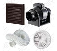 Manrose MF100T In-Line Timer Fan 100mm/4"+ 3m Flex Ducting Brown External Grille