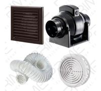 Manrose Mf100T In-Line Timer Fan 100mm/4"+ 3M Flex Ducting Brown External Grille