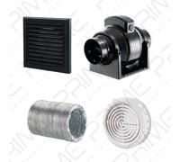 Manrose MF100T In-Line Timer Fan 100mm/4"+ 5m Aluminium Duct Black External