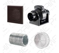 Manrose MF100T In-Line Timer Fan 100mm/4"+ 5m Aluminium Duct Brown External