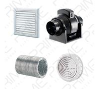 Manrose MF100T In-Line Timer Fan 100mm/4"+ 5m Aluminium Duct White Grilles