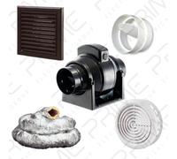 Manrose MF100T In-Line Timer Fan 100mm/4" 6m Insulated Duct Brown External Grill