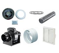 MANROSE MF100T Mixed Flow Light KIT, Alu 5m,External Grille Mixed Flow Inline Extractor Fan Back Draught Shutter