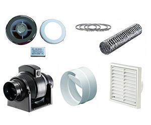 MANROSE MF100T Mixed Flow Light KIT, Alu 5m,External Grille Mixed Flow Inline Extractor Fan Back Draught Shutter