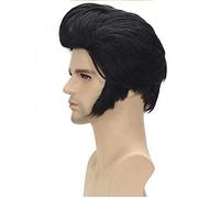 Man's Black Short Wig with Sideburns Cosplay Elvis 50's Costume Fancy Dress Wigs