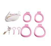 Man's Chastity Cage with Lock 4 Size Rings Devices Breathable Cock Cage Ring Penis Restraint Lock Adult Sex Toys for Men(White Pink)