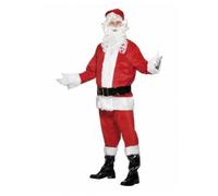 Mans Deluxe 6 Pc Santa Suit & Beard Father Christmas Fancy Dress Costume L