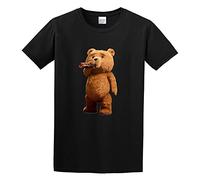 Man's Round Neck Lovely Ted Bear Drink Beer Sports T-Shirt Black L