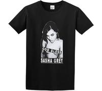 Man's Round Neck Sasha Grey God Bless Porn Star Singer Actor Sports T-Shirt Black (3X-Large)