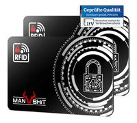 Manshit RFID Protection Card Set of 2 - Active NFC Blocker with E-Field Technology - Tested according to DVN:5001 & FCC - Credit Card Protection - Thin Format - No Battery Required