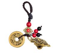 Mansiyuyee Brass Money Frog Keychain Feng Shui Wealth Toad Key Ring with Five Lucky Coins for Prosperity, Solid Feng Shui Toad, Medium