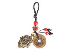 Mansiyuyee Brass Money Frog Keychain Feng Shui Wealth Toad Key Ring with Five Lucky Coins for Prosperity, Feng Shui Toad Bell, Medium