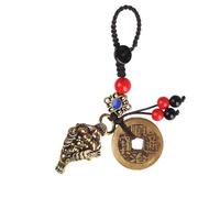 Mansiyuyee Brass Money Frog Keychain Feng Shui Wealth Toad Key Ring with Five Lucky Coins for Prosperity, Solid Feng Shui Toad, Medium