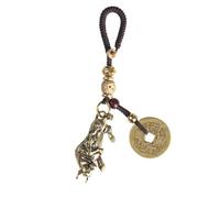 Mansiyuyee Chinese Zodiac Keychain, Brass Animal Sign Lucky Charm with Five Emperor Coins, Feng Shui Keyring for Protection, Ox, Medium