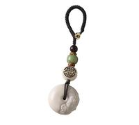 Mansiyuyee Lucky Donut Keychain for Women with Openable Knot, Handmade Jade Lucky Charms Meaning Safe and Good Luck, Ivory Nut Carving Pi Xiu, S