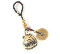 Mansiyuyee Maneki Neko Lucky Cat Keychain with Feng Shui Coins Brass Japanese Lucky Cat Charm Good Luck Key Ring Tassel