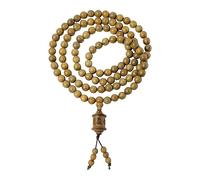 Mansiyuyee Natural Green Sandalwood 108 Mala Bead Necklace Buddhist Prayer Beads for Meditation or Yoga, 86.36 cm, Wood, No Gemstone