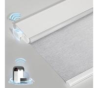 MANSNIX Smart Motorized Blinds with Remote, Cordless No-Drill Automatic Roller Shades, Blackout Electric Blind for Windows, Grey, 33 x 72