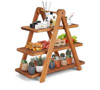 Manspdier Extra Large Wood 3 Tier Serving Tray Three Tiered Cupcake Stand, Rectangle Serving Platter Wooden Farmhouse Tiered Tray, Party Serving Brown Decorative Tray Decor