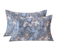 MANSPHIL 2 Pack Queen Mulberry Silk Pillowcase, 6A Grade 22 Momme 100% Real Silk, Blue Starry Sky Pattern Silk Zipper Pillow Case for Hair and Skin, 20"x30"