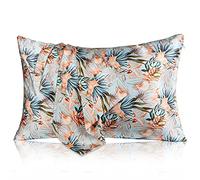 MANSPHIL Tropical 100% Silk Pillowcases Queen Size, Green Palm Floral Pattern, 22 Momme Mulberry Silk Pillow Cases Cover for Hair and Skin Beauty, Hidden Zipper, 20"x30"