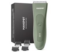 MANSPOT Body Hair Trimmer Men, Manscape Ball Trimmer with Hypoallergenic Ceramic Blade, Anti-Nick Electric Shaver for Groin/Ball/Pubic Hair, IPX7 Waterproof Wet/Dry Groomer, 4 Guide Combs