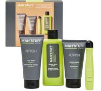 ManStuff Complete Refresh Kit Toiletry Gift Set - Vegan & Cruelty-Free Mens Grooming Kit - Face Wash, Moisturiser, Eye Roller, Hair & Body Wash - Ideal Gift for Him