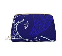 Manta Ray and Fish Leather Hand-Held Zipper Makeup Bag Storage Bag for Miscellaneous Items Pen Case