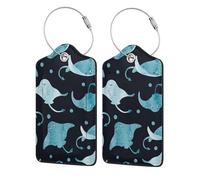 Manta Ray and Fish,Luggage Tags Pu Leather Name Tag Travel Suitcase Identifier ID Tags Durable Luggage Label 2 pcs