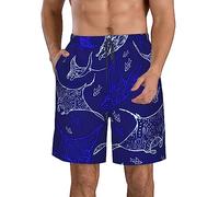 Manta Ray and Fish Mens Swim Trunks Quick Dry Beach Shorts for Men Bathing Suits Beach Wear Mens Swim Shorts with Liner White