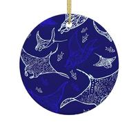 Manta Ray and Fish Print Santa Christmas Tree Decorations Xmas Hanging Ornaments Ceramic Round Ornament Keepsake