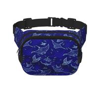 Manta Ray And Fish Print Unisex Square Double Layer Waist Bag Crossbody Fanny Pack Travel Workout Accessory, Black, One Size